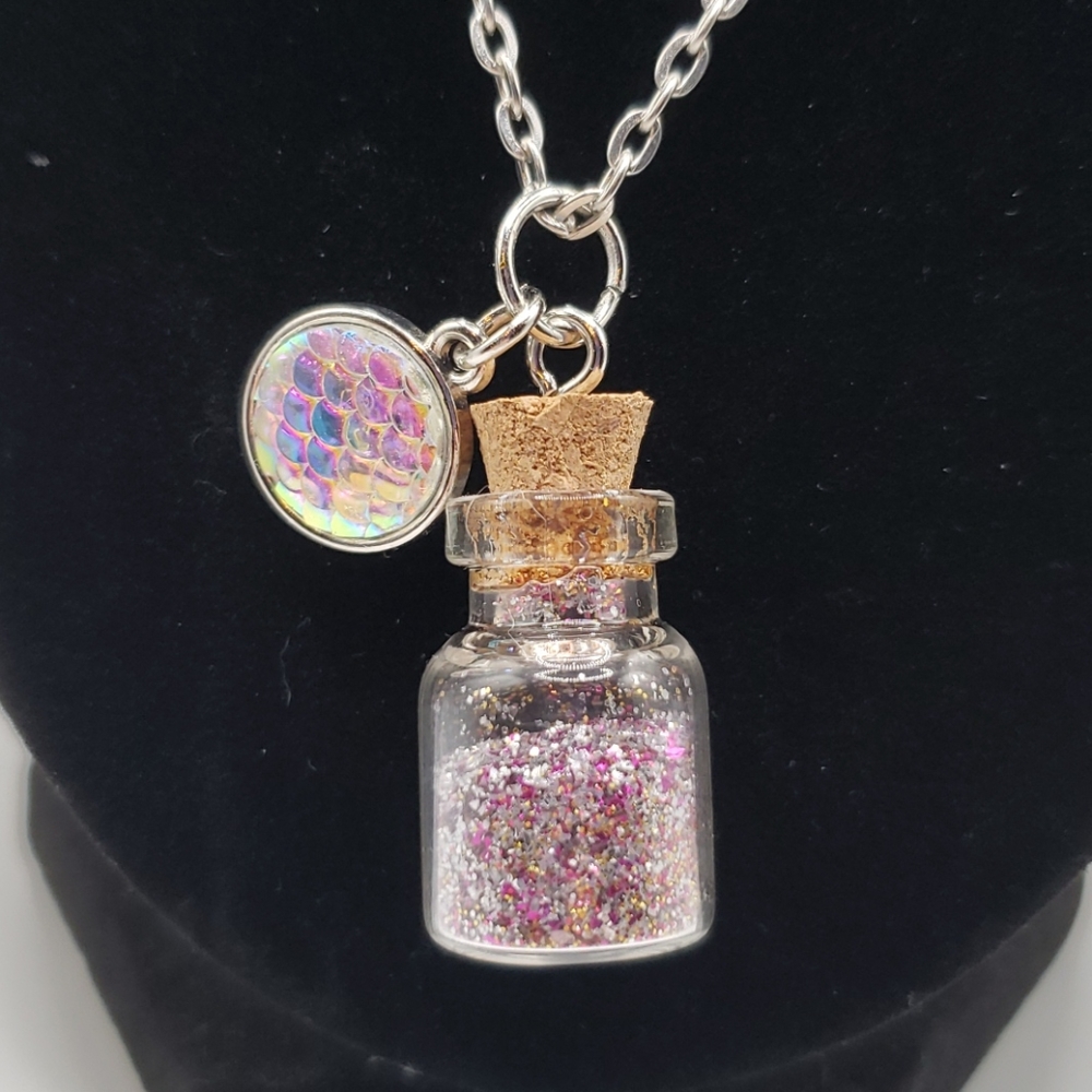 Dragon Scale Necklace Silver and Pink